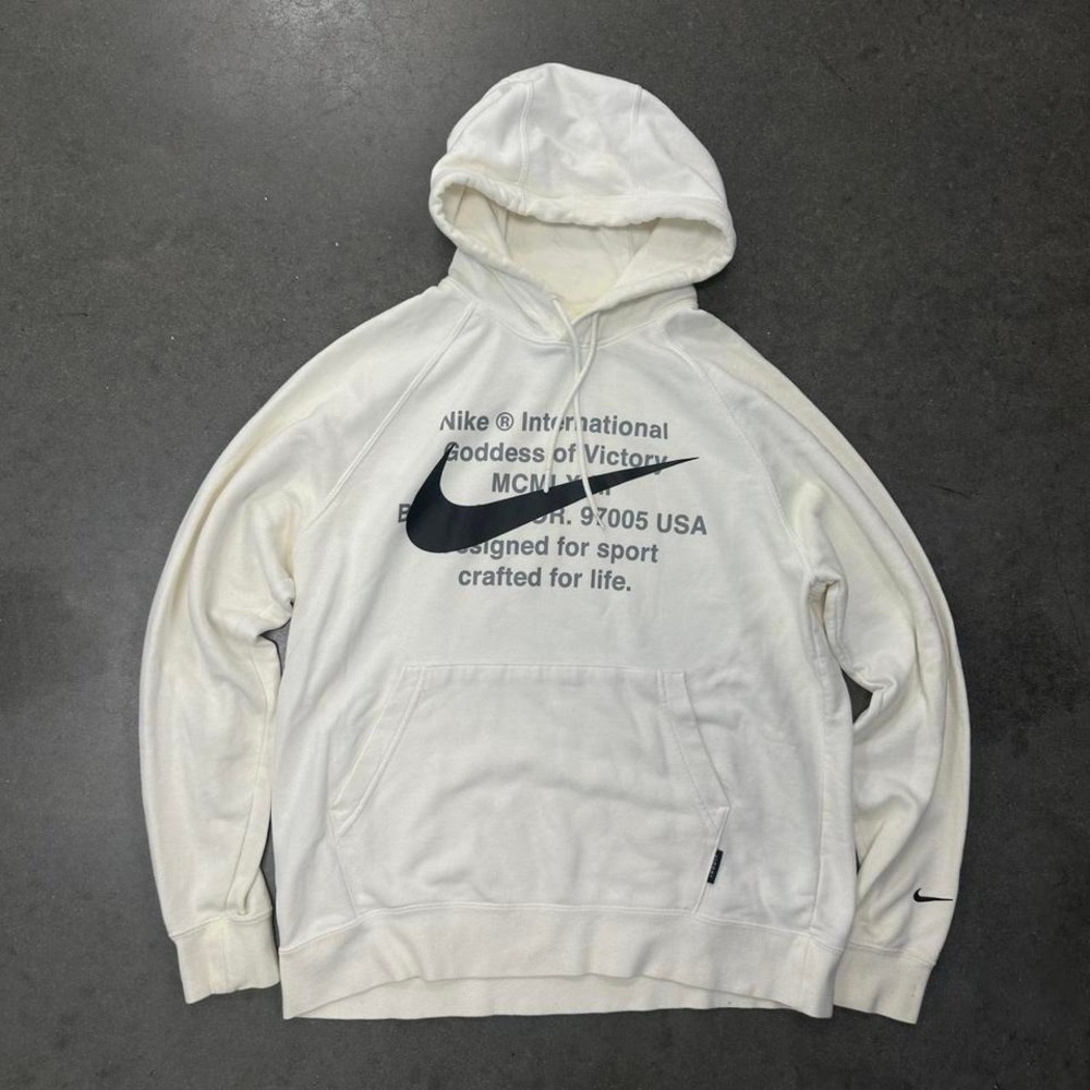 Nike white "goddess of victory" hoodie with black text and swoosh Size Lg